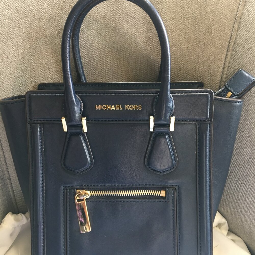 Michael Kors Blue Gold Hardware Satchel Crossbody Shoulder Bag